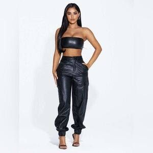 Naked Wardrobe The Crocodile Faux Leather Joggers XS